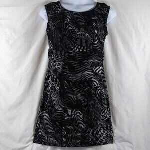 AB Studio Women's Black & Silver Sleeveless Animal Print Sheath Dress Size L